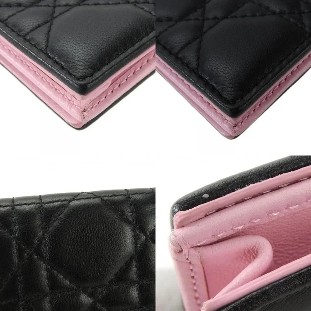 Christian Dior Card Case Cannage Leather Black Pink Business Card Holder Small